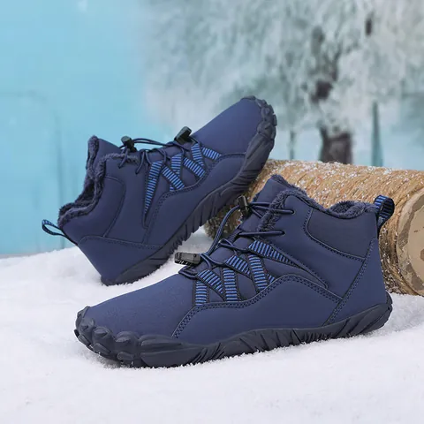 Outdoor Winter Snow Boots For Men Women Waterproof Oxford Cloth Plus Velvet Warm Hiking Shoes Barefoot Style Non-Slip Rubber Sole