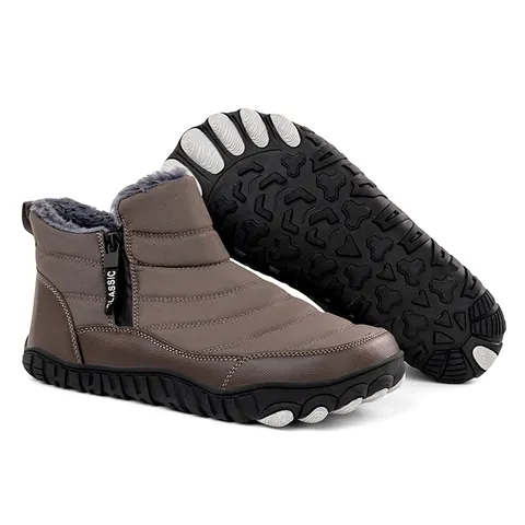 Men Winter Snow Boots Waterproof Warm Faux Fur Lined Outdoor Cotton Shoes Casual Mid Top Boots With Side Zipper Anti-Slip Sole