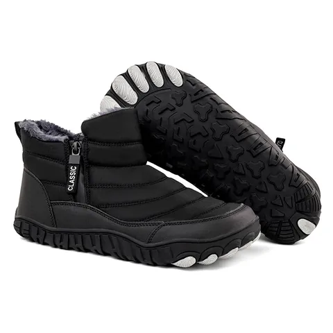Men Winter Snow Boots Waterproof Warm Faux Fur Lined Outdoor Cotton Shoes Casual Mid Top Boots With Side Zipper Anti-Slip Sole