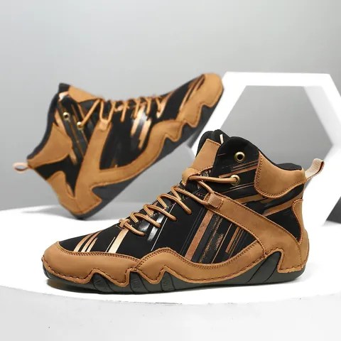 Men's High Top Martin Boots Microfiber Outdoor Casual Shoes Anti-Slip Rubber Sole Color Blocking Fashion Sneakers For Autumn Winter