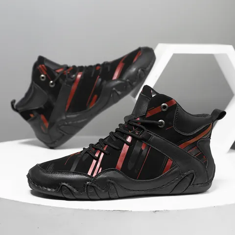 Men's High Top Martin Boots Microfiber Outdoor Casual Shoes Anti-Slip Rubber Sole Color Blocking Fashion Sneakers For Autumn Winter