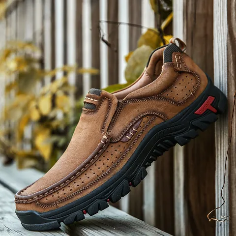 Ανδρικά Outdoor Casual Δερμάτινα Παπούτσια Πρώτη Στρώση Δέρμα Βοδιού Slip-On Αναπνεύσιμα Loafers Ανθεκτικά Παπούτσια Εργασίας