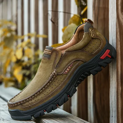 Ανδρικά Outdoor Casual Δερμάτινα Παπούτσια Πρώτη Στρώση Δέρμα Βοδιού Slip-On Αναπνεύσιμα Loafers Ανθεκτικά Παπούτσια Εργασίας