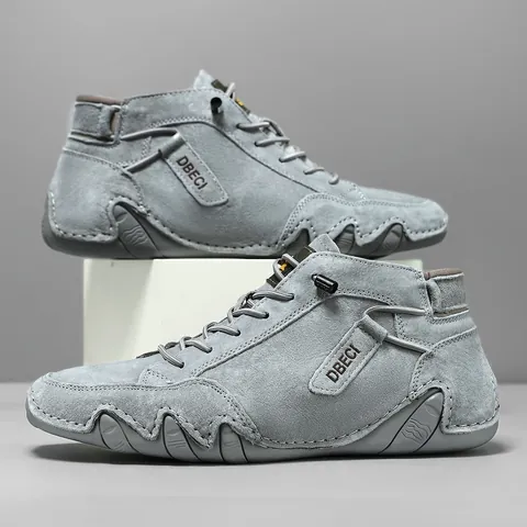 Men's Outdoor Casual Pigskin Suede Boots Non-slip Rubber Sole Stitching Lace Up Martin Boots For Daily Walking Gift