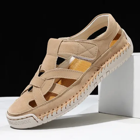 Women Summer Roman Flat Sandals Woven Microfiber Leather Upper Rubber Soft Sole Lightweight Non-Slip Beach Casual Shoes For Women