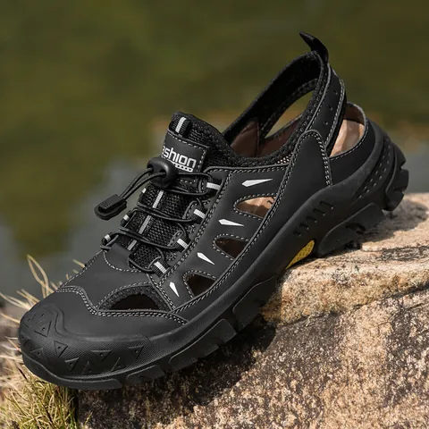 Sandales de Randonnée en Plein Air pour Hommes Respirantes Bout Fermé Chaussures d'Eau Semelle en Caoutchouc Antidérapante Sport