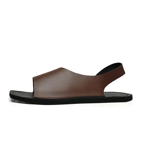 Men's Casual Microfiber Leather Sandals Square Toe Slingback Flat Beach Shoes Summer Roman Sandals Black Brown