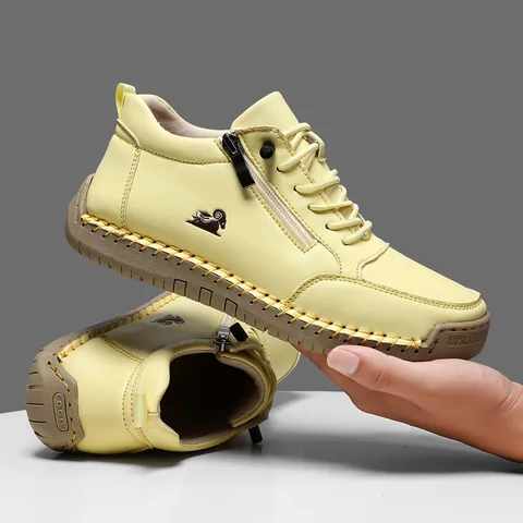 Hand-Stitched Microfiber Leather Casual Shoes Soft Sole Flat Shoes With Side Zipper Laces For Adult All Seasons