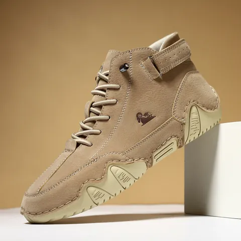 Men's Casual Martin Boots High Top Microfiber Frosted Leather Breathable Non Slip Rubber Sole Outdoor Short Boots