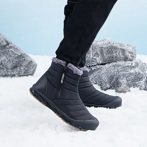 Stivali da Neve Impermeabili Outdoor Unisex Invernali Caldi Foderati in Peluche Con Cerniera Laterale Suola in Gomma Antiscivolo