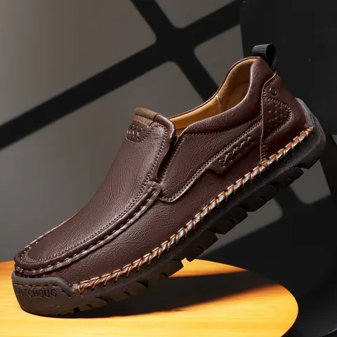 Men's Casual Microfiber Leather Loafers Slip-on Driving Shoes Breathable Comfortable Hand-stitched Moccasins Flat Fashion Sneakers For Men
