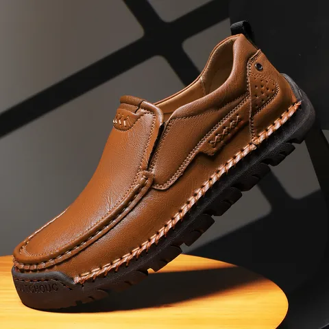 Men's Casual Microfiber Leather Loafers Slip-on Driving Shoes Breathable Comfortable Hand-stitched Moccasins Flat Fashion Sneakers For Men