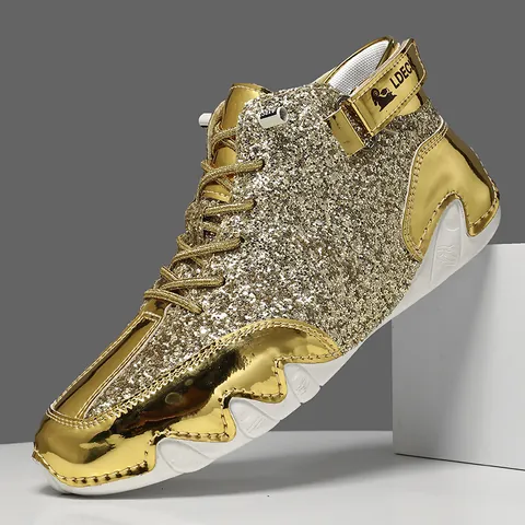 LDECK Uomo Donna Moda Sneaker Alte Glitter Bling Metallic Stivali Martin Casual Traspirante Streetwear Scarpe Basse Cucite