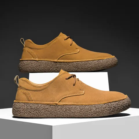 Men Retro Suede Casual Shoes Thick Sole Round Toe Lace Up Low Top Board Shoes With Granular Rubber Sole Sneakers