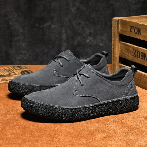 Men Retro Suede Casual Shoes Thick Sole Round Toe Lace Up Low Top Board Shoes With Granular Rubber Sole Sneakers