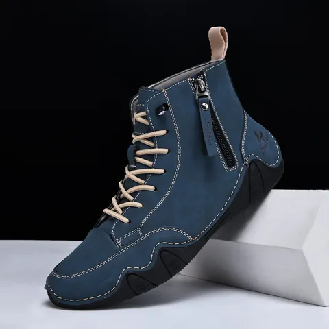 Men's Casual High Top Martin Boots Microfiber Suede Side Zipper Contrast Stitching Non-Slip Rubber Sole Outdoor Ankle Boots