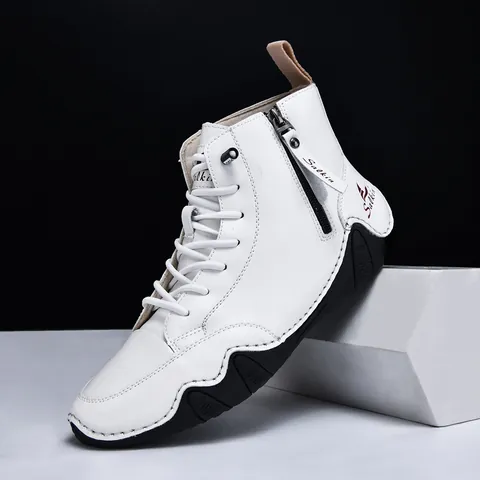 Men's Casual High Top Martin Boots Microfiber Suede Side Zipper Contrast Stitching Non-Slip Rubber Sole Outdoor Ankle Boots