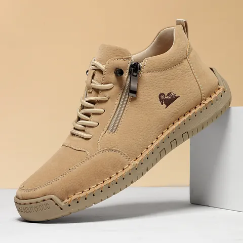 Casual Microfiber Leather Mid Top Shoes For Men Women Soft Sole Side Zipper Lace Up Martin Boots Outdoor Walking Flat Sneakers