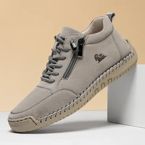 Casual Microfiber Leather Mid Top Shoes For Men Women Soft Sole Side Zipper Lace Up Martin Boots Outdoor Walking Flat Sneakers