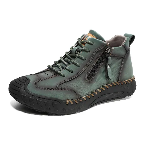 Men Martin Boots Microfiber Leather Outdoor Hiking Boots Side Zipper Anti-Slip Rubber Sole British Style Casual Shoes