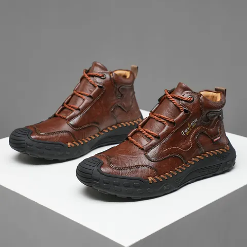 Men's Casual High Top Martin Boots Microfiber Leather Non Slip Outdoor Work Shoes Lace Up Retro Fashion Male Footwear