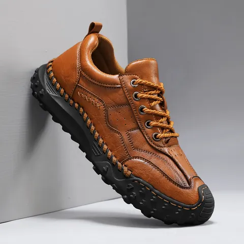Men's Outdoor Casual Microfiber Leather Shoes Hand-Stitched Slip-On Loafers Non-Slip Rubber Sole Flat Fashion Shoes For Men