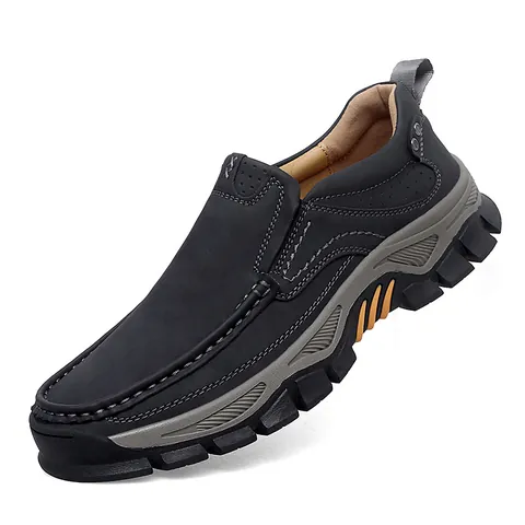 Men's Casual Cowhide Leather Outdoor Shoes Anti-slip Rubber Sole Breathable Slip-on And Lace-up Hiking Shoes Loafers For Men Daily Walking Travel