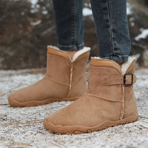 Cowhide Suede Snow Boots For Men Women Bionic Five Finger Sole Non Slip Warm Faux Fur Lined Side Buckle Outdoor Winter Boots