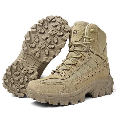 Herren High-Top Wanderschuhe Zweischichtiges Rindsleder PU Erste Schicht Schweinsleder Einlegesohle Rutschfeste Outdoor Tactical Trekking Schuhe
