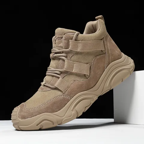 Men Outdoor Hiking Shoes Pigskin Leather Casual Sneakers Non Slip Thick Sole Tactical Trekking Walking Boots For Daily Travel