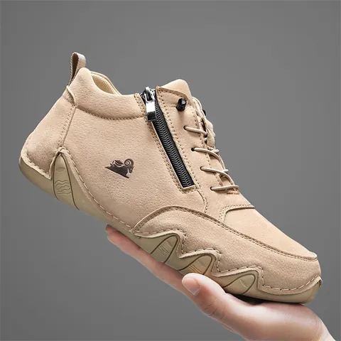 Men Martin Boots High Top Microfiber Leather Casual Boots With Side Zipper Anti-Slip Rubber Sole Autumn Winter Outdoor Shoes