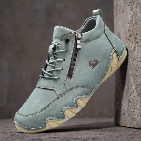 Men Martin Boots High Top Microfiber Leather Casual Boots With Side Zipper Anti-Slip Rubber Sole Autumn Winter Outdoor Shoes