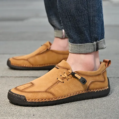 Mocassins Décontractés pour Hommes Chaussures en Cuir Microfibre Cousues à la Main Respirantes Sans Lacets Chaussures d'Extérieur pour la Marche Quotidienne Hommes Bijoux