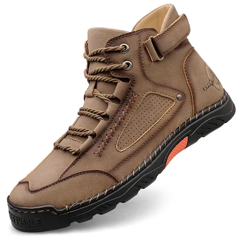 Men's Fashion High Top Martin Boots Casual Outdoor Microfiber Leather Stitching Shoes Warm Non-slip Lace-up Boots