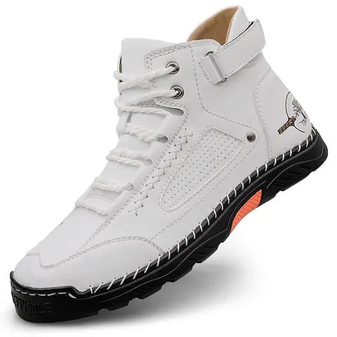 Men's Fashion High Top Martin Boots Casual Outdoor Microfiber Leather Stitching Shoes Warm Non-slip Lace-up Boots