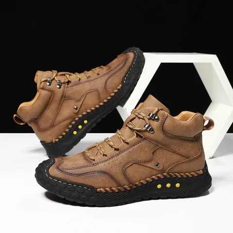 Mens High Top Martin Boots Microfiber Leather Outdoor Shoes Fashion Stitching Lace Up Casual Winter Boots Large Size