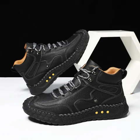 Mens High Top Martin Boots Microfiber Leather Outdoor Shoes Fashion Stitching Lace Up Casual Winter Boots Large Size