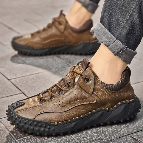 Herren Casual Mikrofaser Leder Schuhe Schnürung Mode Outdoor Retro Rutschfest Noppen Gummisohle Low Top Herren Wanderschuhe