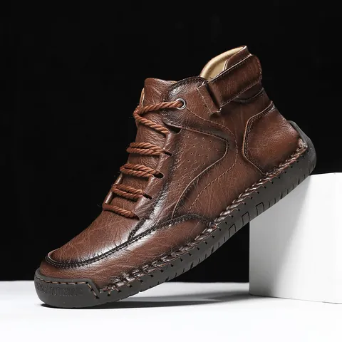 Herren High Top Freizeit Leder Schuhe Outdoor Britischer Stil Mikrofaser Gummisohle Rutschfest Nähte Schnürung Mode Sneakers