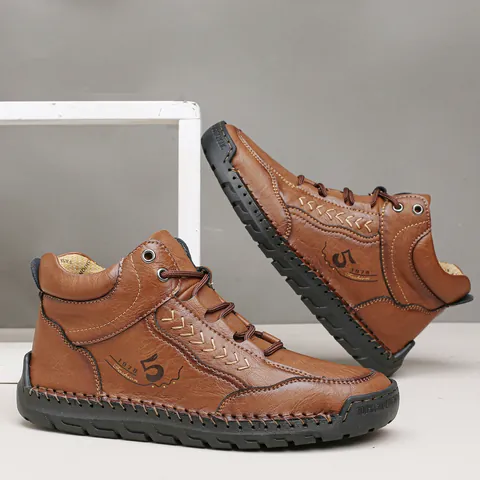 Men Outdoor Casual Shoes Fashion Stitching Microfiber Synthetic Leather Short Boots Vintage British Style Rubber Sole Flat Shoes