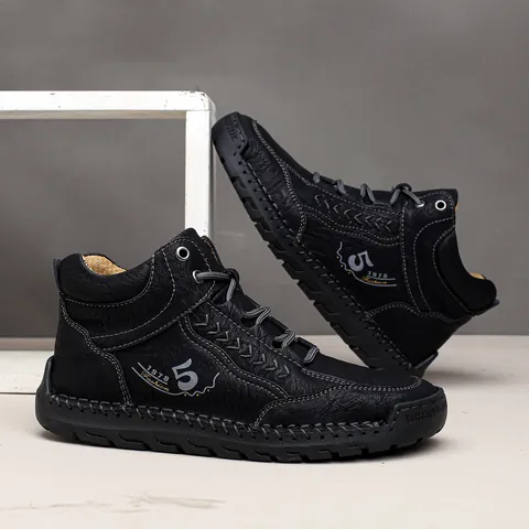 Men Outdoor Casual Shoes Fashion Stitching Microfiber Synthetic Leather Short Boots Vintage British Style Rubber Sole Flat Shoes