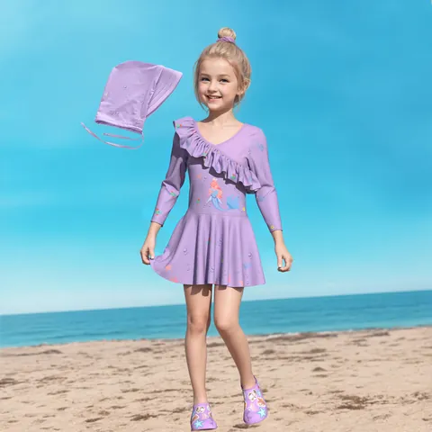 Meisjes Lange Mouw Eendelige Rok Zwemkleding Badmuts Broek Ademend Zonbescherming Zeemeermin Aardbei Cartoon Strandkleding Badpak