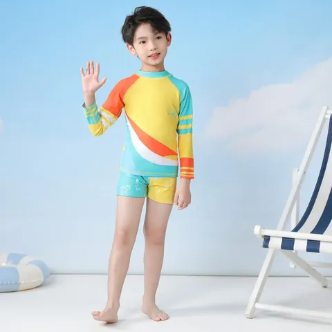 Kinder Jungen Langarm Badeanzug Set UV Schutz Schnelltrocknend Rashguard Mit Badehaube Cartoon Druck Dinosaurier Strandbekleidung