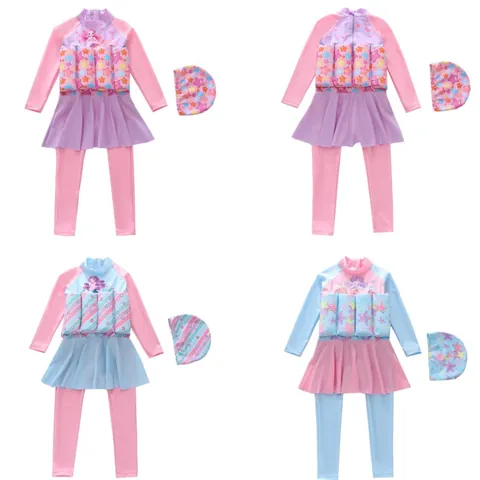 Meisjes Lange Mouw Drijfvermogen Zwemkleding Zonbescherming Badpak Drijfblokken Zeemeermin Ster Patroon Zwempak Zwemmen
