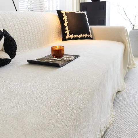 Copridivano di Lusso in Ciniglia Con Nappe Bordo Festonato Tessuto Jacquard Ispessito Coperta Decorativa per Soggiorno Casa