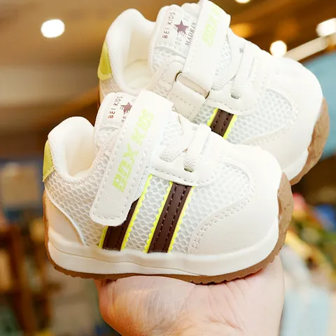 Infant Baby Walking Shoes Striped Mesh Breathable Sneakers For Toddler Boys Girls Non-Slip Soft Sole Casual Shoes Magic Tape