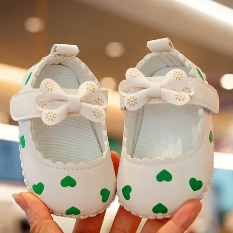 Infant Baby Girls Soft Sole Walking Shoes Heart Pattern Bow Mary Jane Princess First Walker Shoes Anti-slip Synthetic Leather