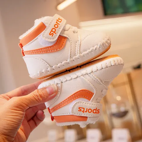 Baby Winter Warm Plush Pre-walker Shoes Soft Sole Anti-slip Synthetic Leather High Top Infant First Walker Sneakers For Kids
