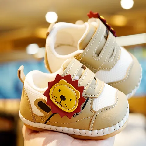Baby Boys Girls First Walker Shoes Breathable Mesh Synthetic Leather Soft Sole Anti-Slip Cartoon Lion Rabbit Toddler Pre-Walker Sneakers