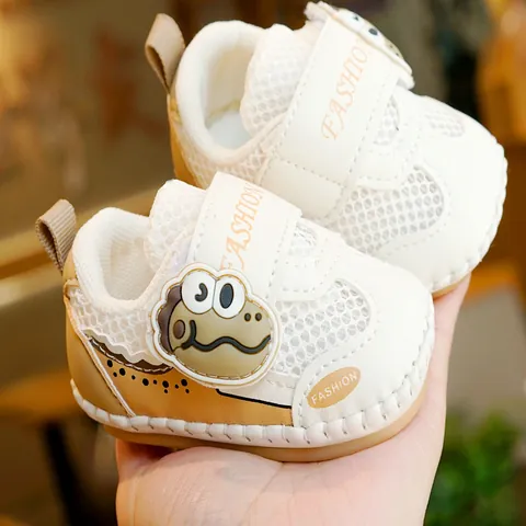 Baby First Walker Shoes Soft Sole Anti-Slip Breathable Mesh Cartoon Dinosaur Pattern Infant Hook and Loop Toddler Prewalker Shoes